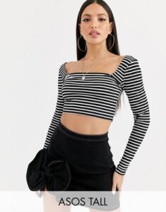 ASOS DESIGN Tall long sleeve square neck crop top in stripe-Multi