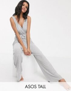 ASOS DESIGN Tall lounge super soft jumpsuit with channelling-Gray