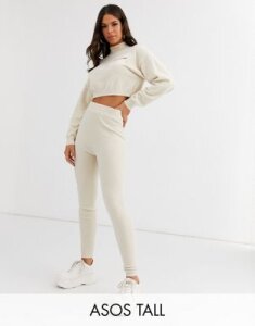ASOS DESIGN Tall Lounge two-piece fine fluffy knit sweatpants-Cream
