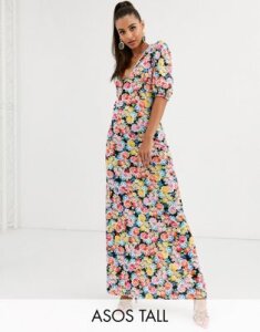 ASOS DESIGN Tall maxi tea dress with strappy back in floral print-Multi