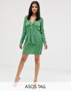 ASOS DESIGN Tall mini knot plisse dress-Green
