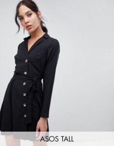 ASOS DESIGN Tall mini shirt dress with buttons-Black