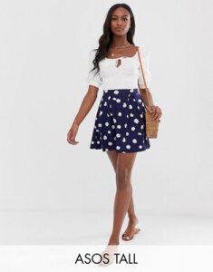 ASOS DESIGN Tall mini skirt with box pleats in navy daisy print-Multi