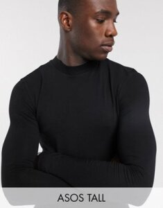 ASOS DESIGN Tall muscle fit long sleeve jersey turtleneck in black