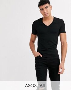 ASOS DESIGN Tall muscle fit t-shirt with deep v neck in black