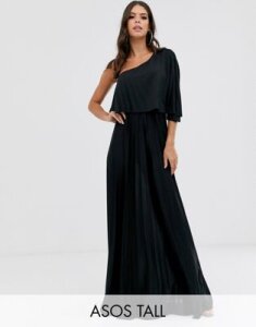 ASOS DESIGN Tall one shoulder pleated crop top maxi dress-Black