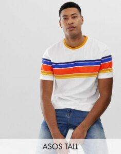 ASOS DESIGN Tall organic cotton relaxed t-shirt with thick retro stripe and roll sleeve-White