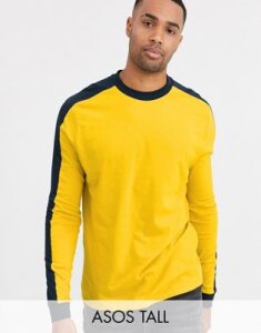 ASOS DESIGN Tall organic long sleeve t-shirt with contrast shoulder panel in yellow