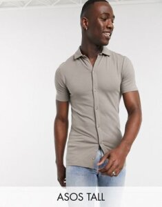 ASOS DESIGN Tall organic muscle fit jersey shirt in beige