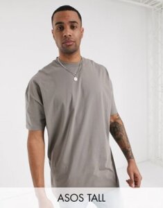 ASOS DESIGN Tall oversized longline t-shirt with crew neck in beige