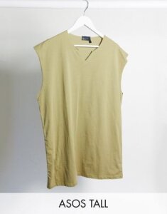 ASOS DESIGN Tall oversized sleeveless t-shirt with notch neck in green