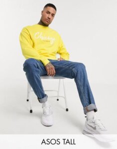 ASOS DESIGN Tall oversized sweatshirt in yellow with chicago print