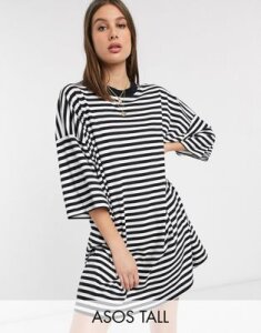 ASOS DESIGN Tall oversized t-shirt dress in black and white mono stripe-Multi