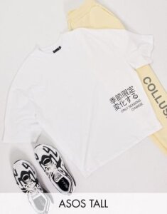 ASOS DESIGN Tall oversized T-shirt with text print in white