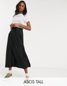 ASOS DESIGN Tall pleated midi skirt in black-Multi