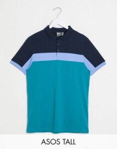 ASOS DESIGN Tall polo shirt with color block panels in green