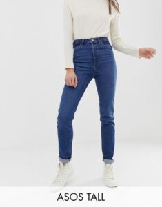 ASOS DESIGN Tall Recycled Farleigh high waisted slim mom jeans in dark wash-Blue