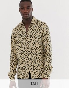 ASOS DESIGN Tall regular fit animal print shirt-Brown