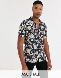 ASOS DESIGN Tall regular fit floral shirt in navy
