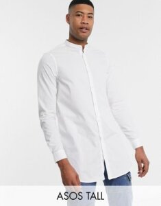 ASOS DESIGN Tall regular fit super longline shirt with grandad collar in white