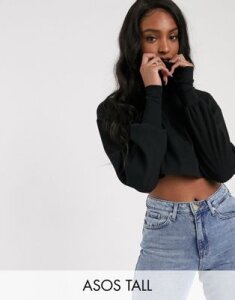 ASOS DESIGN Tall relaxed crop top with slouchy roll neck in soft rib in black