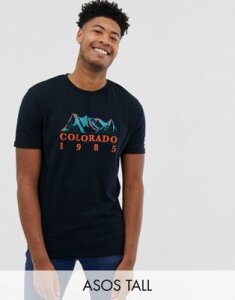 ASOS DESIGN Tall relaxed fit t-shirt with city print and roll sleeves-Navy