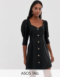ASOS DESIGN Tall scoop neck button through mini dress-Black