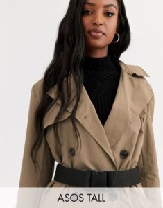 ASOS DESIGN Tall seatbelt trench coat in stone