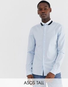 ASOS DESIGN Tall skinny fit shirt in light blue with rib detail