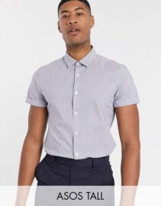 ASOS DESIGN Tall slim fit stripe work shirt in blue-Navy