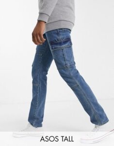 ASOS DESIGN Tall slim jeans with utilty pockets in mid wash blue