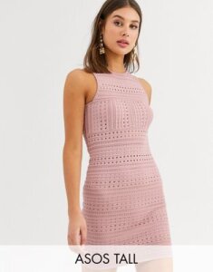 ASOS DESIGN Tall stitch detail stretch knit mini pencil dress-Pink