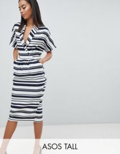 ASOS DESIGN Tall stripe midi dress with pockets-Multi