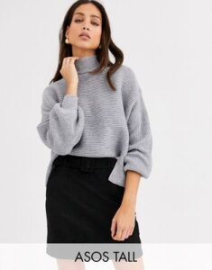 ASOS DESIGN Tall sweater with stepped hem-Gray