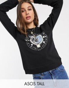 ASOS DESIGN Tall sweatshirt with astrology print-Black