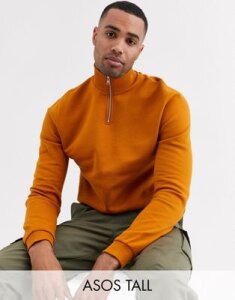 ASOS DESIGN Tall sweatshirt with half zip in brown