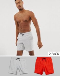 ASOS DESIGN Tall swim shorts in mid length in red & light gray 2 pack multipack saving