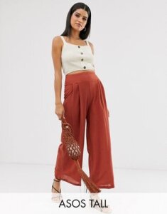ASOS DESIGN Tall textured culotte with button details-Orange