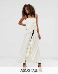ASOS DESIGN Tall textured maxi dress with grosgrain straps-Cream