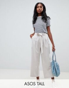 ASOS DESIGN Tall the culotte with tie waist-Gray