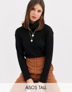 ASOS DESIGN Tall top with roll neck in laddered rib in black