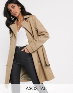 ASOS DESIGN Tall trench coat in stone