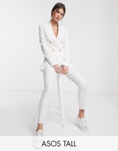 ASOS DESIGN Tall ultimate linen cigarette suit pants-White