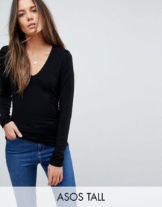ASOS DESIGN Tall ultimate top with long sleeve and v-neck in black