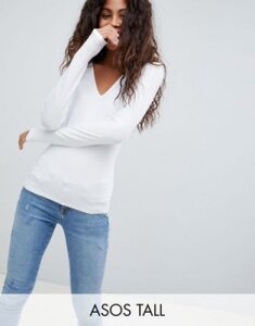 ASOS DESIGN Tall ultimate top with long sleeve and v-neck in white