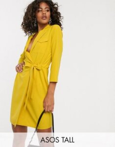 ASOS DESIGN Tall utility mini tux dress-Yellow