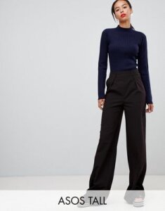 ASOS DESIGN Tall wide leg pants with pleat detail-Black
