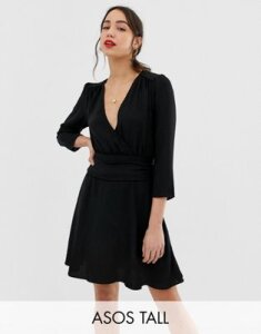 ASOS DESIGN Tall wrap mini dress with ruched skirt-Black
