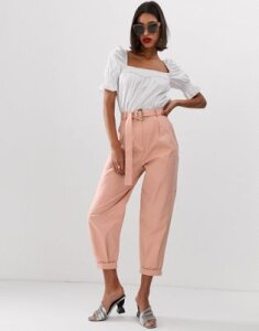 ASOS DESIGN tapered cargo utility pants with buckle detail-Pink