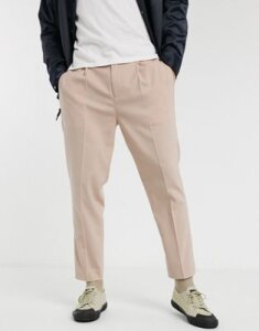 ASOS DESIGN tapered crop smart pants in beige